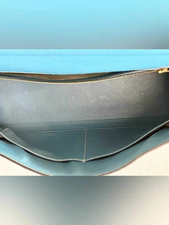 Hermes Kelly32 Retourne,Togo, BleuJean/Gold, box/duster/twilly, PRICE FIRM - Picture 9 of 17